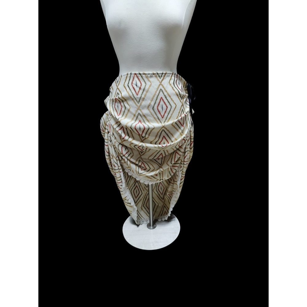 Damsel in this Dress draped asymmetrical skir/embroidered diamonds/hem/adj waist